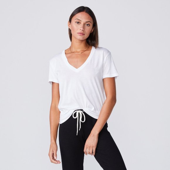 Monrow Tops - MONROW cotton modal relaxed v neck white